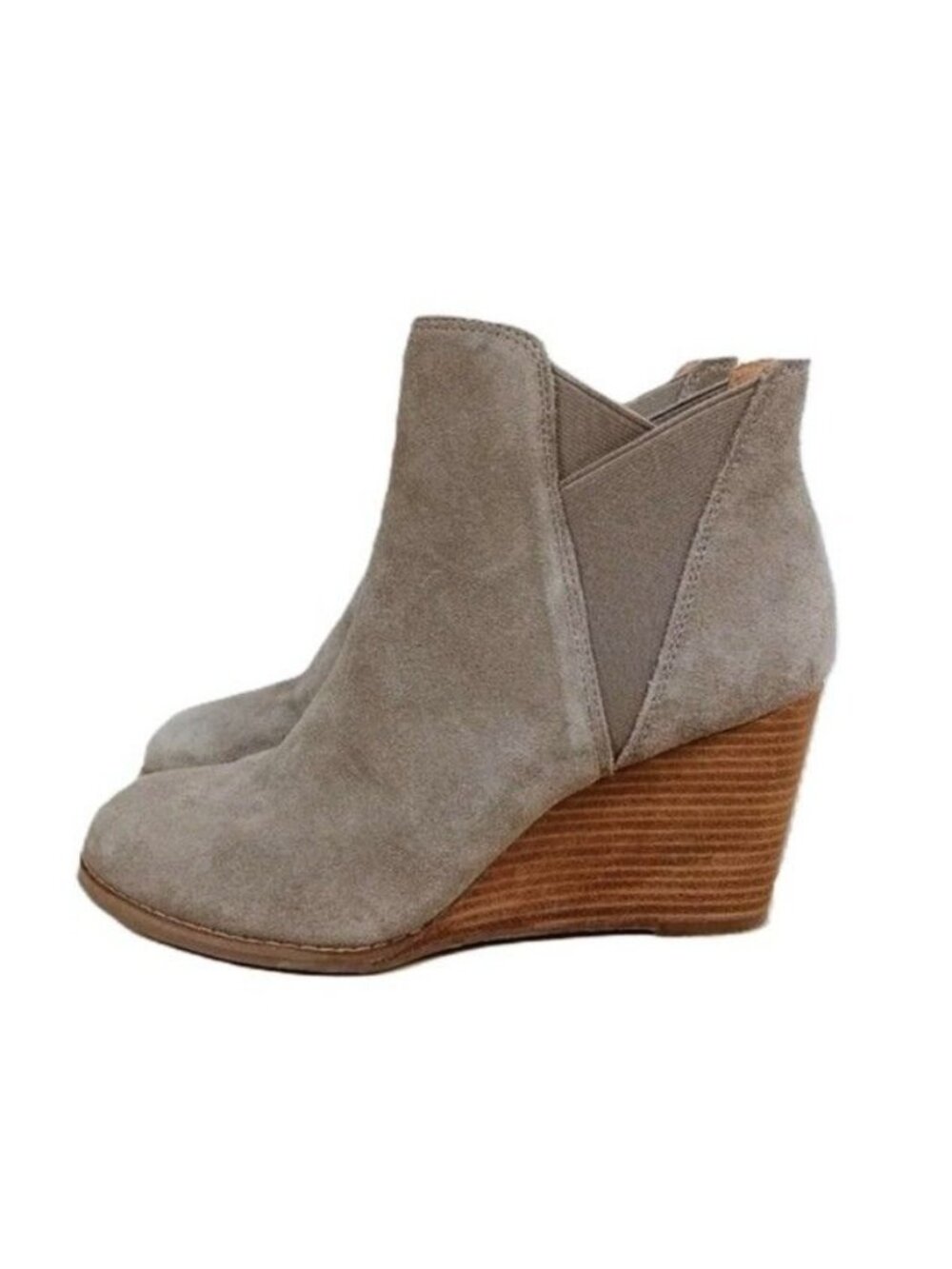 Lucky Brand Youse Taupe Leather Chelsea Wedge Ankle Booties Pull On